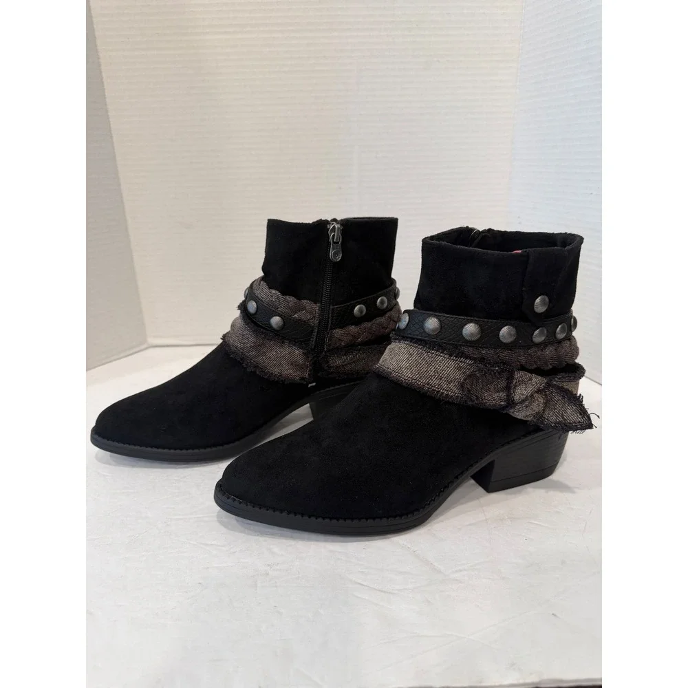 Blowfish Malibu Rally New Black Faux Suede Studded Moto Block Heel Ankle Boots 8